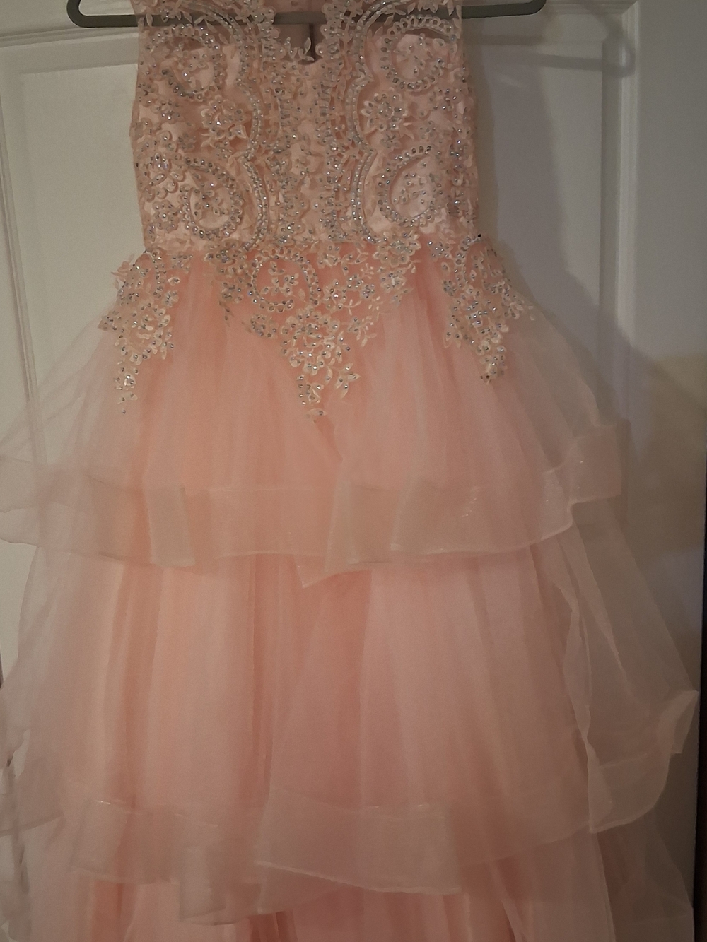 Girls Pink Layered Tulle Party Dress with Beaded Bodice